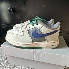 Nike Force 1 LV8 1 TD Low Top Leather Silver/Blue Toddler 9C FJ8788-001