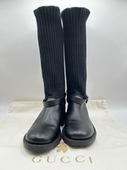 GUCCI Black Leather Sock Boots Kids Size 29 Buckle Design Made in Italy Dust bag