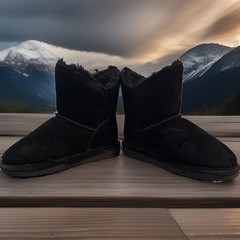 BEARPAW Elle Youth Black Suede Pull-On Ankle Snow Boots US 7.5 (2588Y)