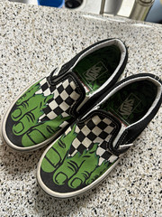 VANS Marvel The Hulk Kids Slip-On Canvas Shoes Green Checkered US 12c