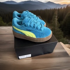 PUMA Suede Low Top Lace-Up Sneakers Blue/Green/Brown Unisex Kids US 11C