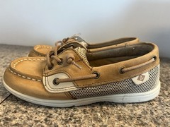 SPERRY TOP SIDER SHORESIDER LEATHER BOAT SHOES CHILDREN 13M TAN CASUAL BOATING