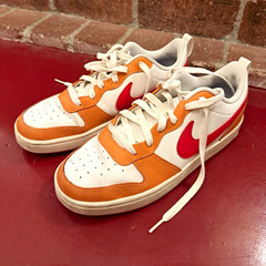 Nike Unisex Kids Size 7 Low Top Lace-Up Sneakers Orange/White/Red Logo