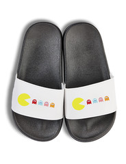 Kids PacMan sandals flip-flops print logo slogan gaming retro for gamblers