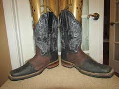 Texas Country Square Toe Black Brown Leather Western Boots Youth size 5 Mex 24