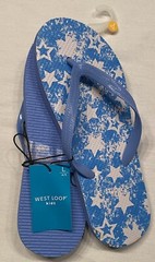 West Loop Flip Flop Blue White Stars Size Large 4/5 Thong Sandal Kids