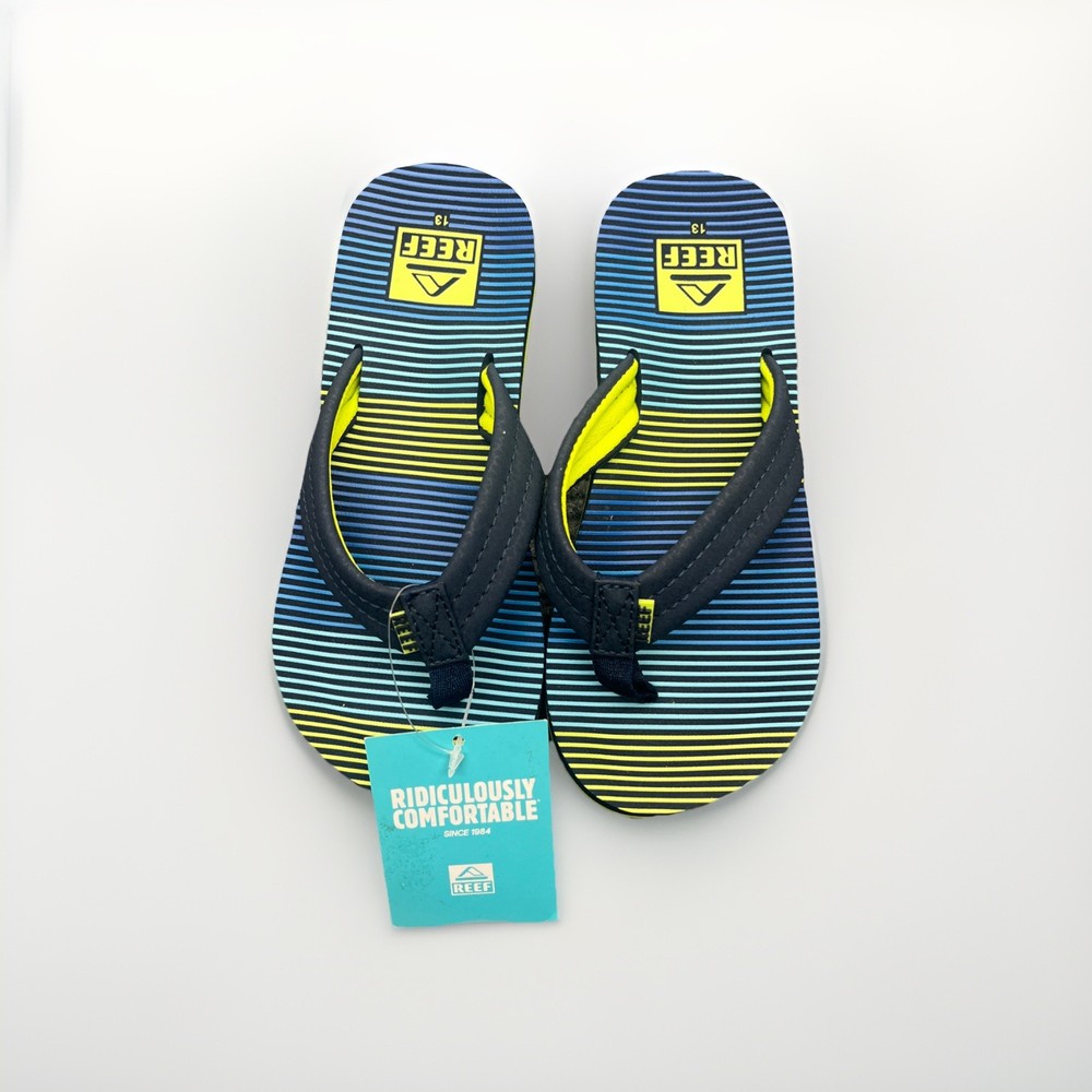 New Reef Sandals Kids Size 13 Flip Flop Blue Geometric NWT Beach Summer Pool