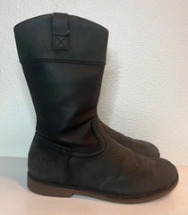 UGG Australia Fern Black Leather Riding Boots Girls Big Kids 3Y Zip