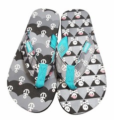 Kids Chooze Pirate Skull Cross Bones Flip Flop Sandals 2/4Y Chill Treasure Shoes