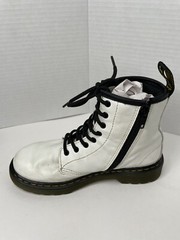 DR DOC MARTENS 1460J COMBAT BOOTS YOUTH WHITE LEATHER LACE UP SIDE ZIP SIZE 2