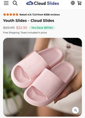 Youth Pink Orthopedic Cloud Slides Sized As 26-27 (kids Size 10) 8-10yo NWOT