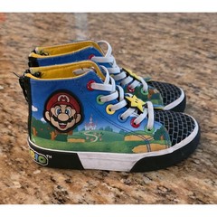 Nintendo Super Mario Ground Up Kids High Top Sneakers Mario Luigi Blue Size 11