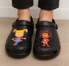 Rugrats Cartoon Clogs, Kids Size US 2/3 Angelica &Susie Black Multicolor (O4)”!