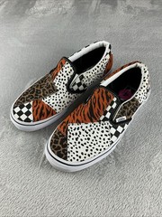 VANS Dalmatian Tiger Leopard Print Checkered Patchwork Slip-On Shoes Kids Size 4
