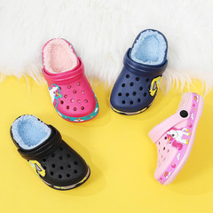 Toddler Kids Lined Clogs Garden Shoes with Fuzzy Fur Cartoon Slip on Mules Boys