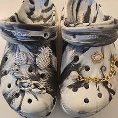 Crocs Comfort Slide Clogs Youth Size 3 J3 Black & White Marbled
