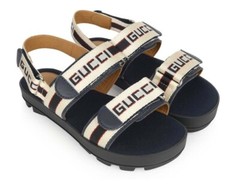 Authentic Gucci Logo Kids Sandals Made in Italy Blue And Ivory Size 32