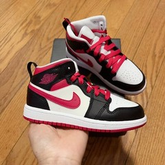 Nike Air Jordan 1 Mid PS White Very Berry Red Black Sneakers 640734-016 11.5C