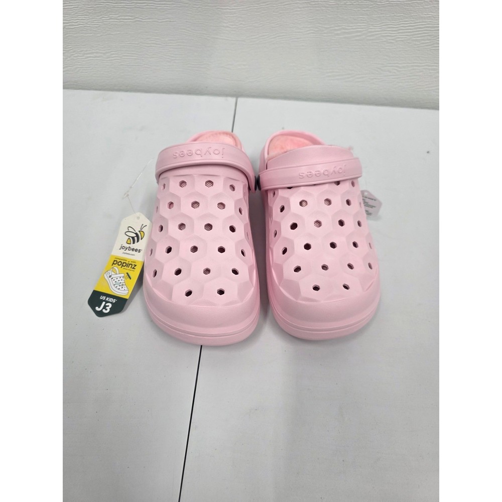 Joybees Pink Lined Clogs Kids Size J3 Faux Fur Warm Winter Slip On Shoes NEW