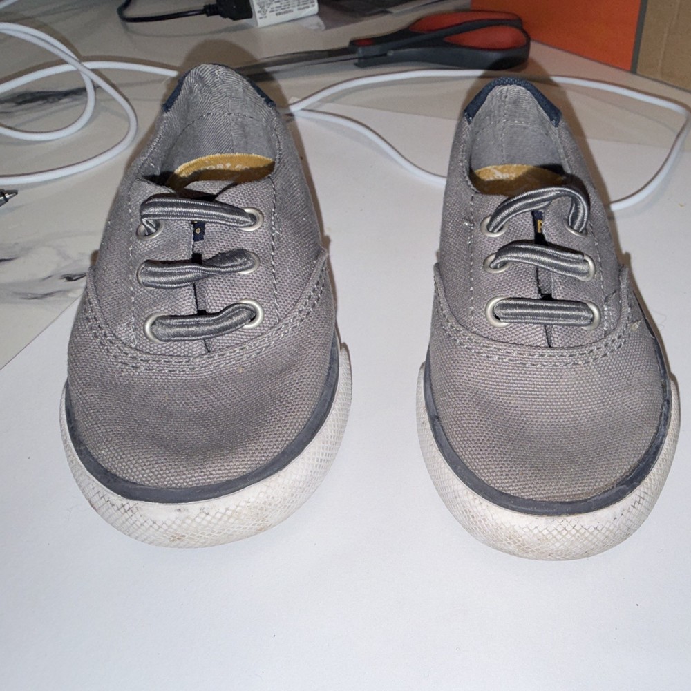 SPERRY Striper II Jr Unisex Kids Gray Canvas Slip-On Sneakers US 7W EU 23
