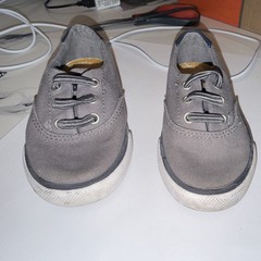 SPERRY Striper II Jr Unisex Kids Gray Canvas Slip-On Sneakers US 7W EU 23
