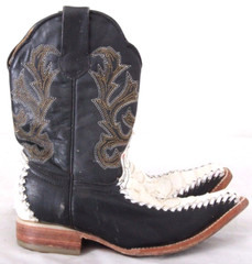 Donaldo Snakeskin Pointed Toe Thick Stitched Black Cowboy Western Boots Kid’s 11