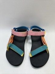 Teva Kids Original Universal Sandals with Blue, Pink, and Yellow Straps size 4