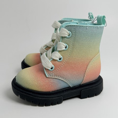Cat & Jack Glitter Gradient Lace-Up Side Zip Ankle Combat Boots Kids US 5 sku011