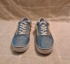 VANS Old Skool Kids Glitter Blue Low Top Lace-Up Sneakers US Size 7