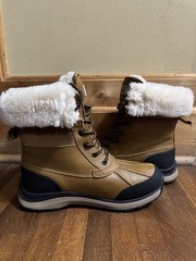 UGG Waterproof Leather Lace-Up Kids Brown Snow Boots Faux Fur Trim Size 7