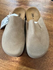 ZARA Kids Beige Suede Slip-On Clogs Sz 3.5 NWT Leather Made In Spain