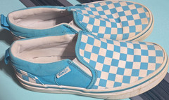 VANS Off The Wall Classic Slip-On Checkerboard Blue/White Kids US 1 EU31.5