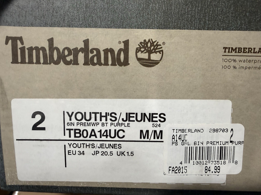 🔥 TIMBERLAND TB0A14UC 6 INCH PREMIUM WATERPROOF PURPLE • KID BOOTS Sz 2