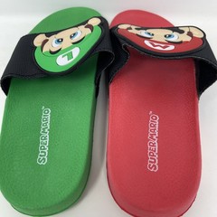 Childrens 12/13 Super Mario Brothers Slides Shoes Mario red Luigi Green EUC