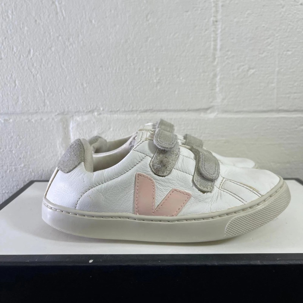 Veja Esplar Pink White Leather Double Strap Little Girls Size 2 US/1.5 UK