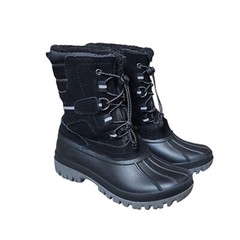 Lands End Winter Duck Boots Youth Size 3 Rubber Black Suede Sherpa Lined