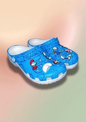 Crocs Classic Clog The Smurfs Blue/White Slip On Clogs Unisex Kids J5