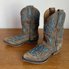 Dan Post Western Cowboy Boots Brown Turquoise Leather Snip Toe Size 1 DPC-2113