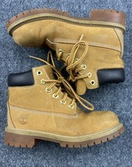 Timberland Junior Boys Youths Size 13 Boots Tan Wheat Leather Lace Up Premium
