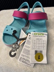 Crocs Crocband Sandal Kids Blue Pink Rubber Slip On EU 32-33 Lightweight