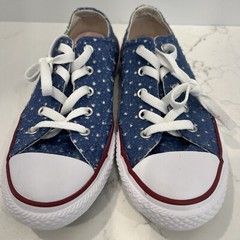 Converse All Star Chuck Taylor Low Top Double Tongue Youth Size 2 Blue with Dots