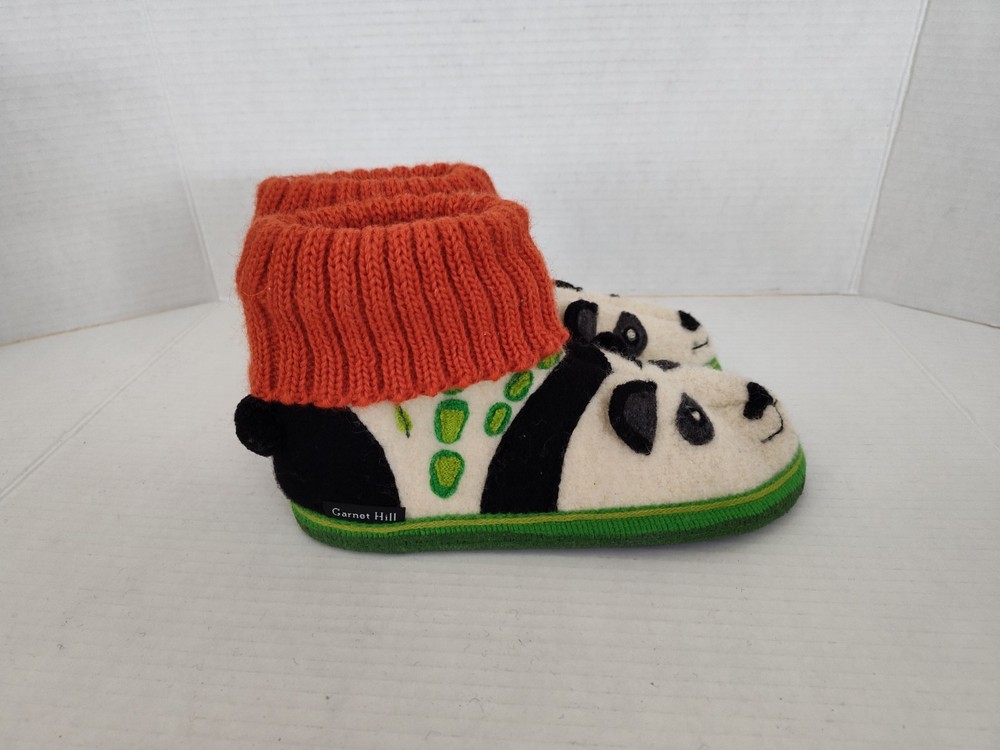 Garnet Hill Boiled Wool Slippers Big Kids Size 4 Panda Bear Slip on Cute Cozy