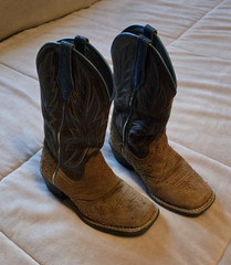 ARIAT WESTERN YOUTH SUEDE SQUARE TOE BOOTS BROWN W/BLUE STITCHING 4LR SZ 10