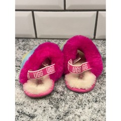 UGG Toddler 6 Fluff Yeah Slide Rainbow Pink Blue Yellow Elastic Slingback Preppy
