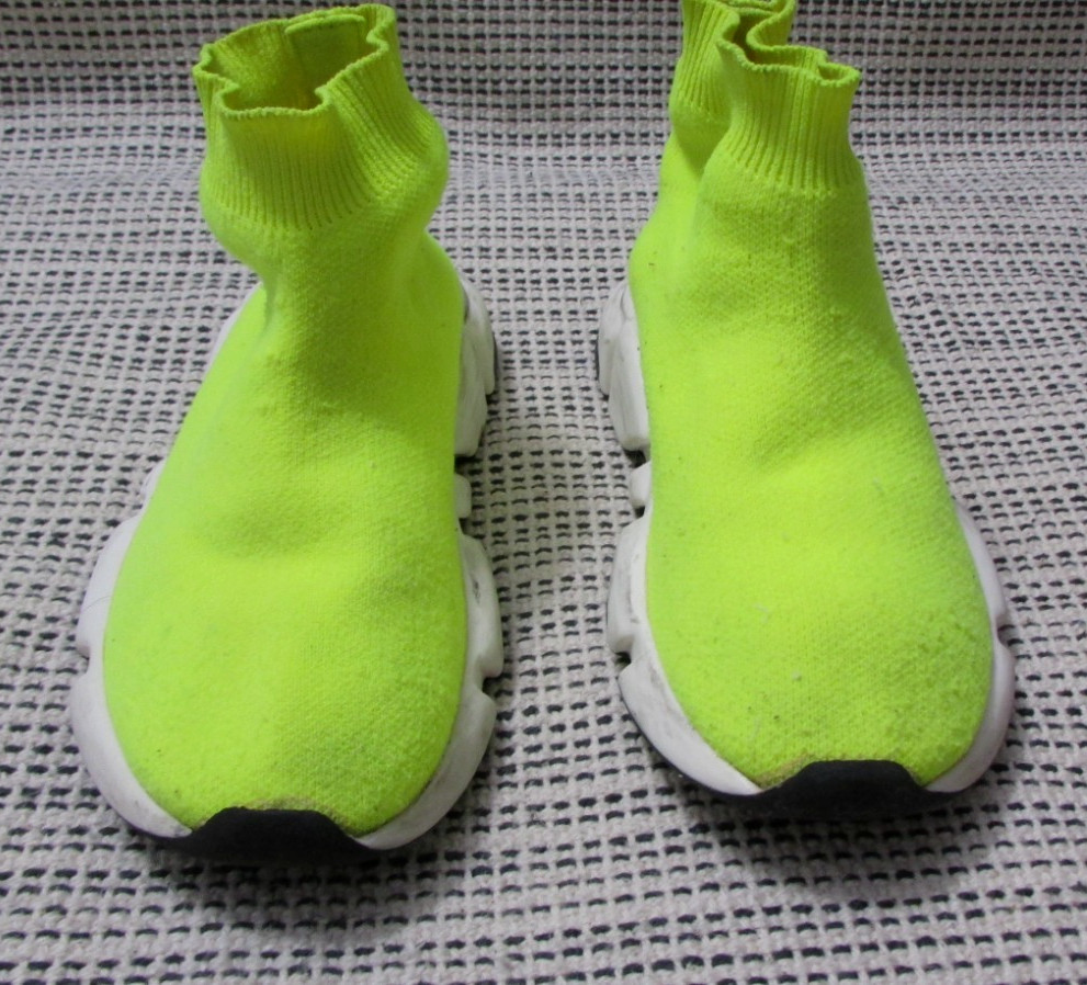 BALENCIAGA KID’S SPEED SOCK SNEAKERS Neon Lime Yellow Size 10-11