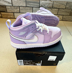 Jordan 1 Mid Purple/White Kids Sneaker US 10C Leather Mid Top