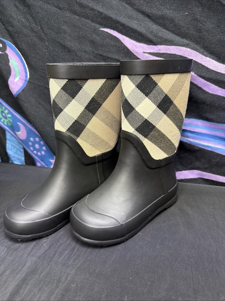 Burberry Kids Rain Boots Nova Check Black Rubber Size 23 EU Toddler