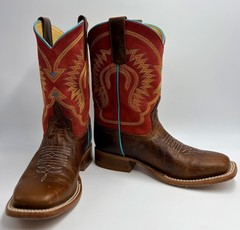 Anderson Bean Pitbull Brown Leather & Burgundy Top Cowboy Boots ABK7062 Size 2