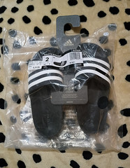 adidas Adilette Shower K Slides Sandals Black White Kids US 2 Striped Logo