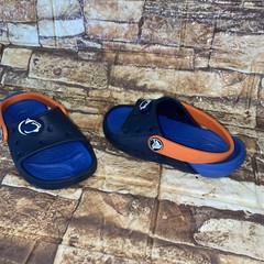 Crocs BAYA slide Open Toe Heel Strap Kids size C 8/9 Blue W/ Penn State Jibbitz